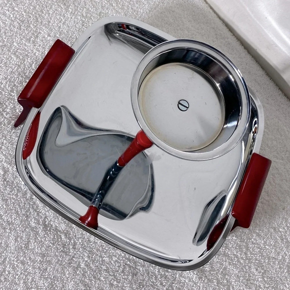 Vintage Glo Hill Gourmates Chrome Serving Tray W Cherry Red Bakelite Accents - Picture 6 of 13